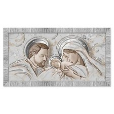 Quadro con cornice Sacra Famiglia Bianca Argento 60x110 THE KISS CERAMIC Glitter