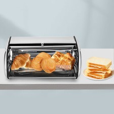 Contenitore Porta Pane Alimentare in Acciaio Inox Contenitore Pane in Metallo con Coperchio a Rotolo