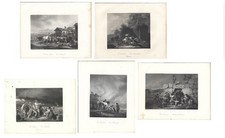 Stampe antiche LOTTO 5 INCISIONI VITA IN CAMPAGNA CONTADINI 1850 Antique prints