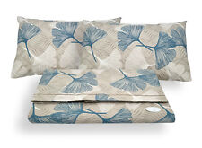 Completo Letto Set Lenzuola Federe Fantasia Fiori Ginko Giallo Verde 100% Cotone