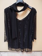 Blusa con Foulard Taglia M Colore Nero con Brillantini Scollo a V Velata Comoda