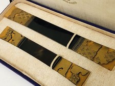 Y4118 KOUGAI  Hair dressing tools Makie pair set box Japan antique kimono