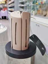 Salino sale pepe etnico Massaua ceramica con vassoio in legno cm.13 diam .6 cm