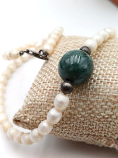 COLLANA GIROCOLLO PERLE D'ACQUA DOLCE E PERLA SOLITARIA SERPENTINA NATURALE