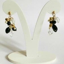 Orecchini pendenti con cristalli neri lucidi e metallo dorato vintage anni 80