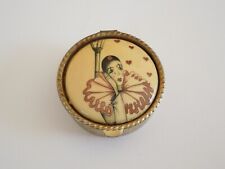 Vintage Scatola Pillola con Porcellana? Inserto Motivo Arlecchino, Pierrot 25,2