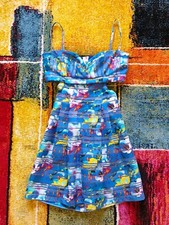 Abito corto vestito elegante by Mangano, azzurro, con scollo, Tg.42