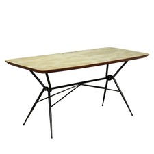 Tavolo Vintage Legno Metallo Vetro Italia Anni 60