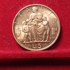 5 Lire 1936 Argento Vittorio Emanuele III Moneta Serie Impero