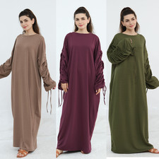 Abito donna Abaya Dubai con coulisse polsini abito musulmano islam caftano festa nuovo