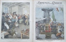 Domenica del corriere 1909-41 CIVITAVECCHIA: IL TRICOLORE SU CORAZZATA ROMA