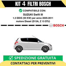 KIT BOSCH 4 Filtri tagliando per SUZUKI Swift III 1.3 DDiS 55 kw Diesel 2005-...