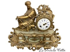 Antico Orologio da Caminetto in Bronzo Dorato "La Vie de l'Homme"