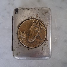 Vecchio Porta Sigarette Vintage In Metallo Anni 40 50 Cavallo E Cane Vedi Foto