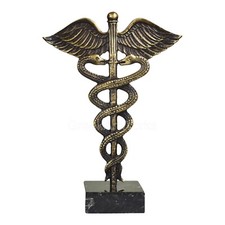 Caduceo simbolo di Dio Hermes Mercurio scultura artistica in vero bronzo meta...