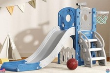 Scivolo 7 in 1 per Bambini Playset Arrampicatore da Interno Esterno con Canestro da Basket e