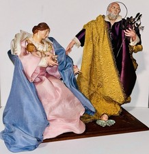 Sacra Famiglia Presepe Napoletano Natività In Terracotta Occhi Di Vetro Vintage