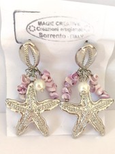 Orecchini Donna Stella Marina, Conchiglie Color Lavanda e Perle di Fiume,  