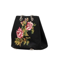 Borsa a tracolla SAINT LAURENT catena fiori tela nera multicolore autentica...