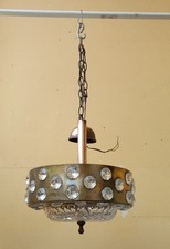 Lampadario Brutalismo Rame E Cristallo Anni 50 Originale Italia