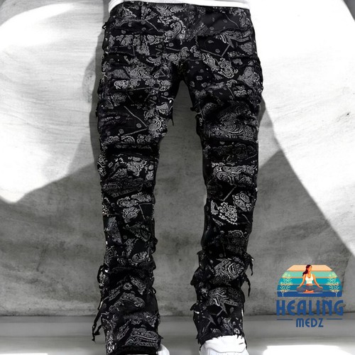 Jeans uomo nero stampa casual - nero,