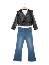 Sweet Junior Completo da bambina 3 pezzi con giacca in ecopelle e jeans