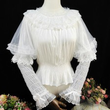 Blusa Donna Lolita Top In Pizzo Peplum Con Rouches E Fiocco