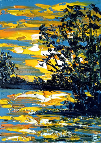 Dipinto olio tramonto - olio, estivo