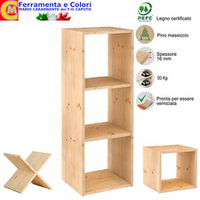 Cantinetta Vino Scaffale 3 Vani Cubo Croce Portabottiglie Legno Pino Massiccio