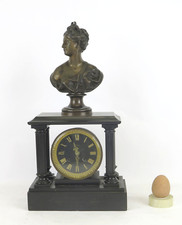 OROLOGIO DA TAVOLO ANTICO CON SCULTURA BUSTO DI BRONZO EPOCA XIX SECOLO LN11