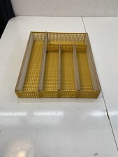 Portaposate vintage in metallo e legno 37x31x6 cm giallo anni 70 design retro