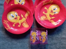 Tweety Titti Warner Bros 2 bicchieri di plastica e 6 piatti in cartoncino