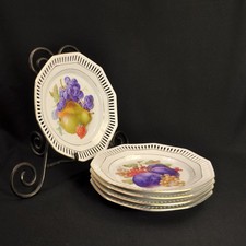 Schumann Bavaria 5 piatti insalata reticolata 10 lati 7 3/4" frutta 5 disegni 1945