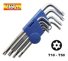 CHIAVI TORX LUNGHE AD ELLE CON FORO SET 9 PEZZI T10 - T50 ACCIAIO CHROM VANADIUM