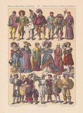 Svizzero Medioevo Costume Tradizionale Litografia Di 1883 Uomo Donne Cavaliere