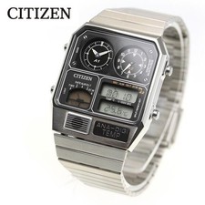Orologio Citizen JG2101 78E Ana Digi Temp ristampa argento stile vintage da collezione
