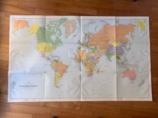 Grande Planisfero Politico Touring Club Italiano  TCI 1978 Vintage 106 X 65 Cm