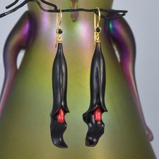 Orecchini fiore corno nero intagliato corallo rosso spinello oro vermeil sterling 8,23 g