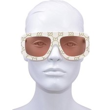 NUOVI OCCHIALI DA SOLE AUTENTICI GUCCI CREMA CON LENTI ARANCIONI GG0983S 001