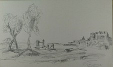 PAESAGGIO DI CAMPAGNA DISEGNO ANTICO FIRMATO E DATATO 1931 FRANCIA BM53.6B