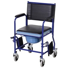 HOMCOM Sedia a Rotelle con WC Vaso Rimovibile e Poggiapiedi, PVC e Tubi di Ferro