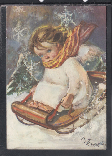 Cartolina angelo slitta - angelo,
