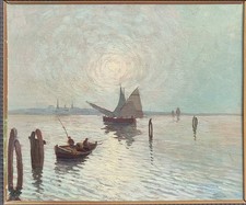 Laguna Veneta olio tavola anni '30 cm  50 X 60. Firma da decifrare              