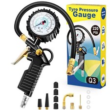 BURNNOVE Manometro per Pneumatici 220 PSI Manometro Pressione Gomme Con 4 Tappi 