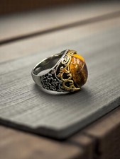Anello uomo Pietra Naturale Occhio di Tigre  Acciaio Chirurgico 4 misure