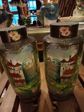 Antica Coppia  Grandi Vasi Ottocenteschi Decorati A Mano