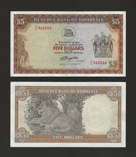 RHODESIA 5 Dollari 1978, P-36b (20 Ottobre '78), Prefisso M/18, Originale Crisp AU. R4