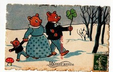 FAMIGLIA ORSI UMANIZZATI FUNGO 1913 MENTON HUMANIZED BEARS MUSHROOM PILZ    SETA