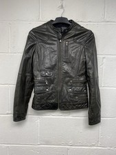 Giacca da motociclista Kookai marrone intenso pelle super morbida dettagli zip taglia 10 PT