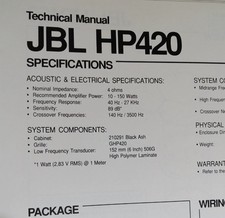 JBL HP420 Speakers Specifiche